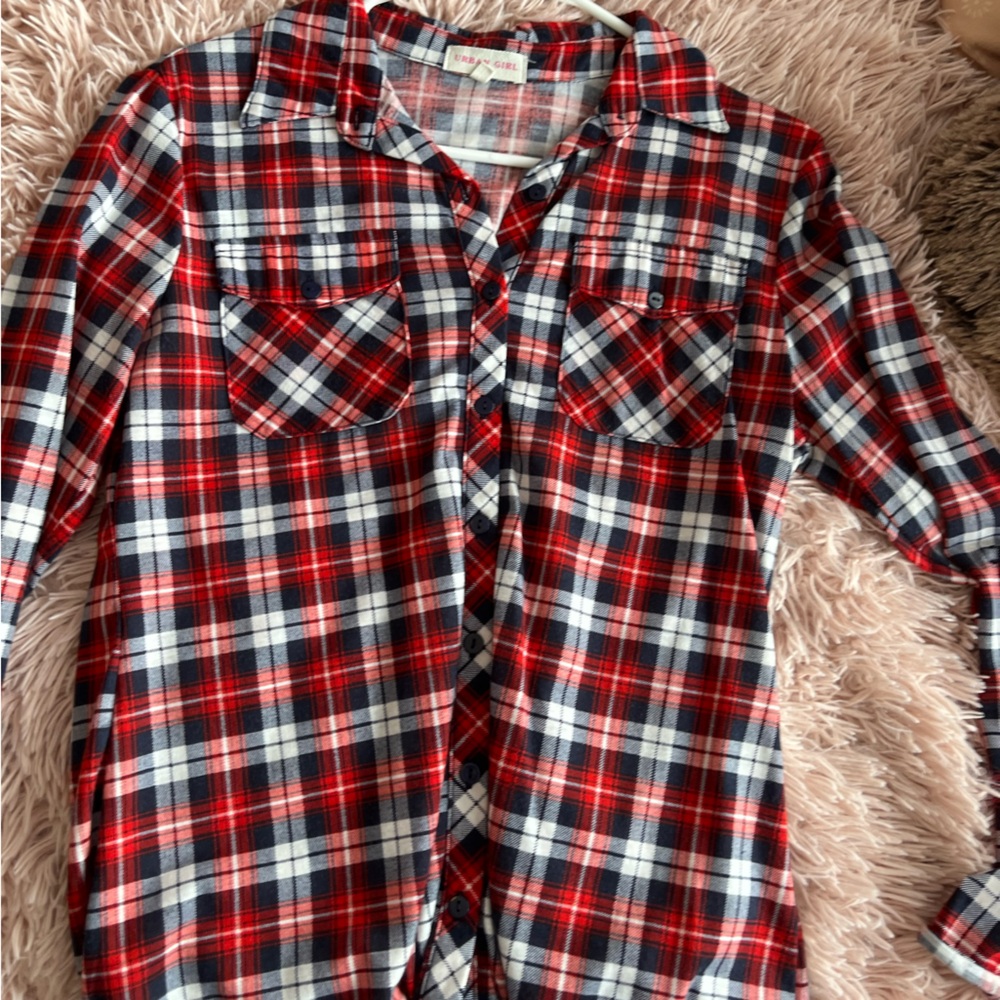 Red and Blue Plaid Button-Up Shirt